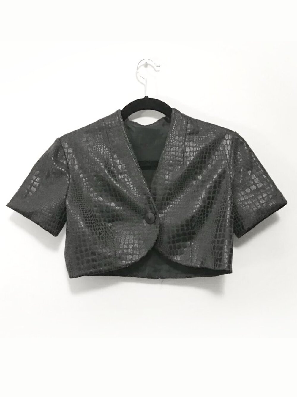 Vintage Y2K Black Shiny Crocodile Skin Embossed Bolero Shrug